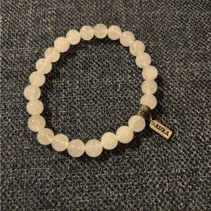 Aura PURE White Quartz Beaded Stretch Bracelet w Silver Charm BNIB